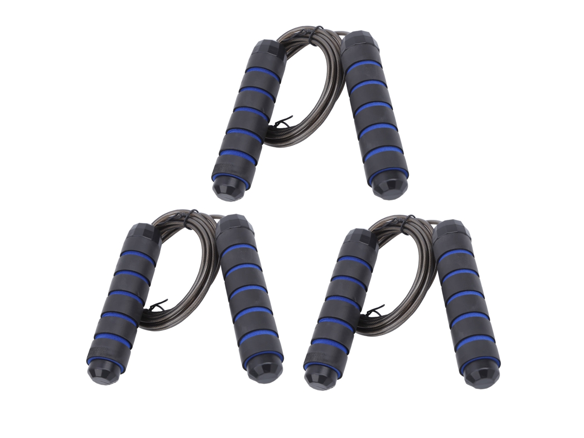 Omni-3pcs Corda De Salto De Aço Com Rolamentos Para Adultos Ginásio Fitness Emagrecer Esportes Ajustável Preto E Azul