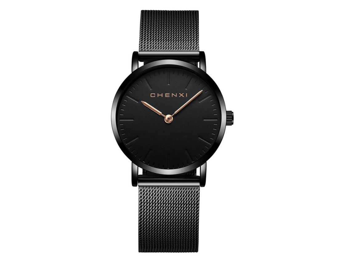 Relógio de casal à prova d'água com mecanismo de quartzo e pulseira de malha (preto feminino)