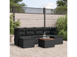 Vidaxl 7 Pcs Conjunto De Sofás P/ Jardim C/ Almofadões Vime Pe Preto