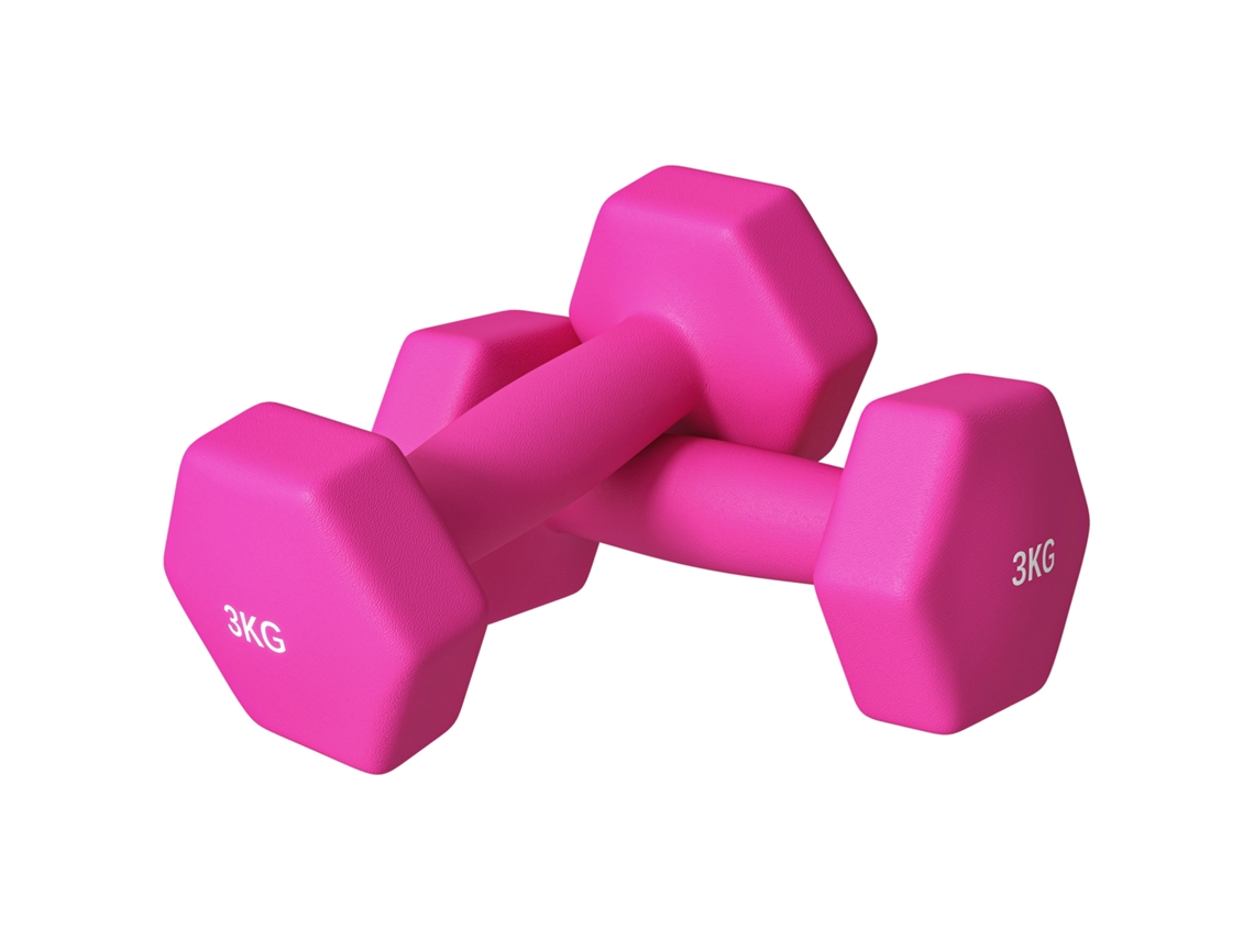 Conjunto de 2 Halteres Hexagonais com Cabo Antiderrapante, 2x3kg, Rosa | S/MARCA