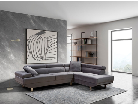 Sofá de Canto Chaise Longue Executive 262Cm Cinza Chaise Direita SALDOSYSTOCKS