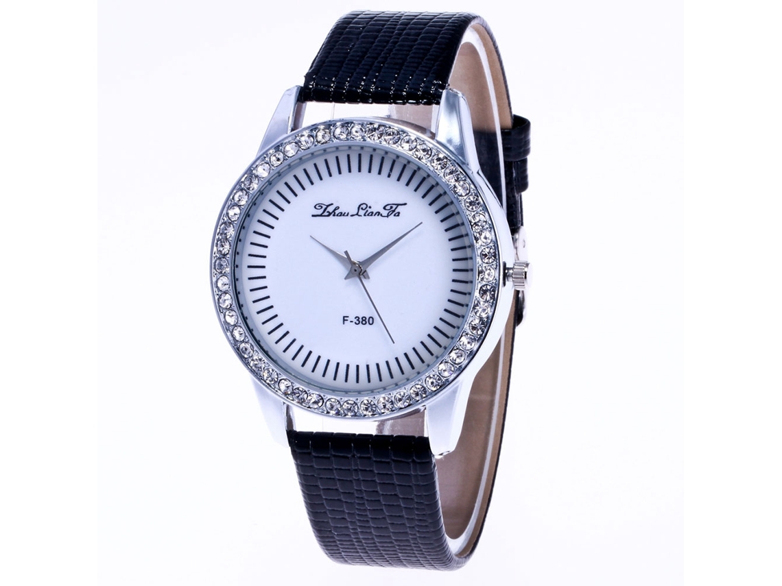 Relógio de quartzo com pulseira de couro PU, mostrador redondo moderno para estudantes, preto.