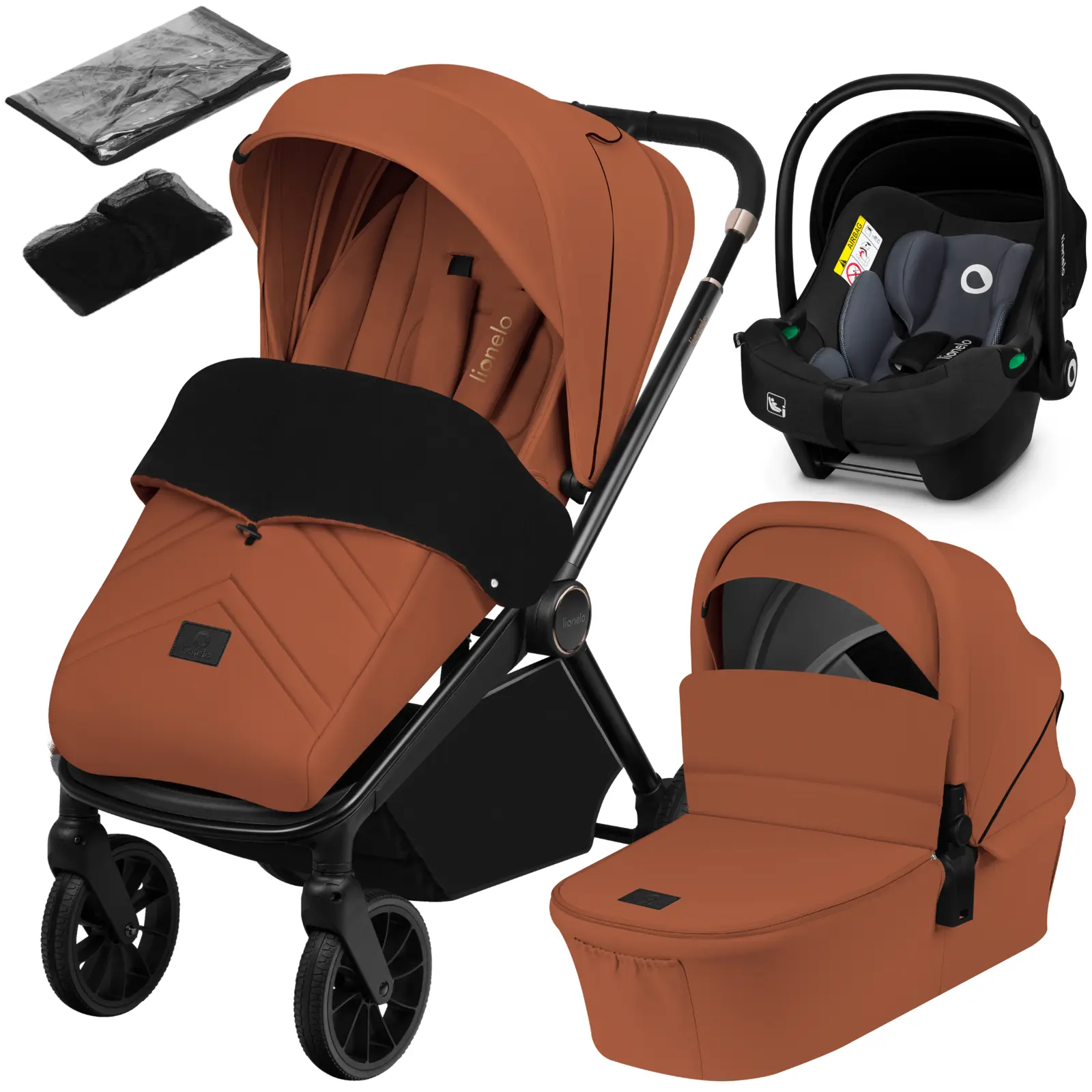 Carrinho De Bebê Lionelo Mika 3 Em 1 - Até 22kg - Carrinho, Alcofa, Cadeirinha Para Auto E Acessórios, Castanho