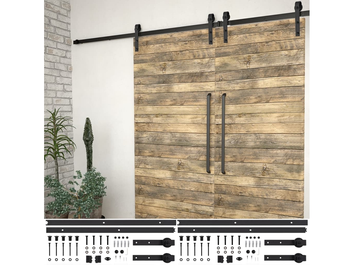 Vidaxl Kits De Ferragens Para Porta Deslizante 2 Pcs 200 Cm Aço Preto