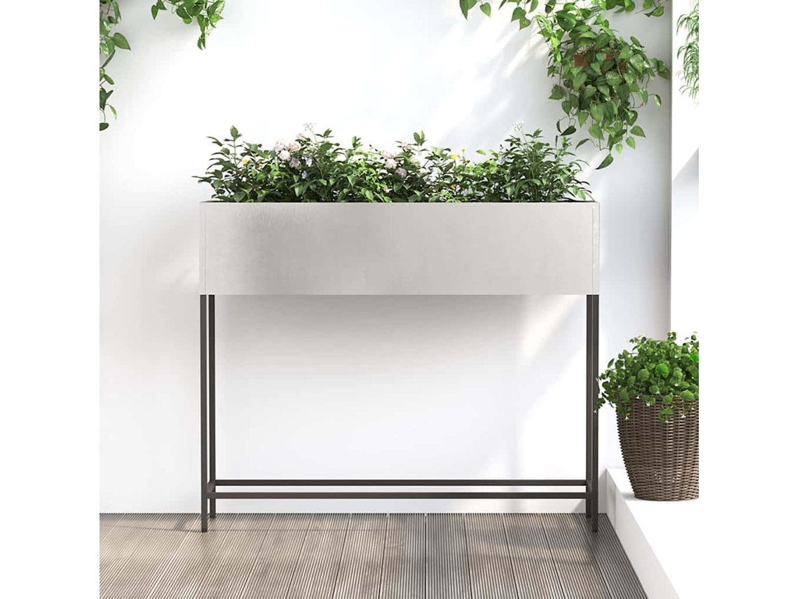 Vidaxl Vaso Elevado Para Jardim Prateado 100 X 26 X 82 Cm