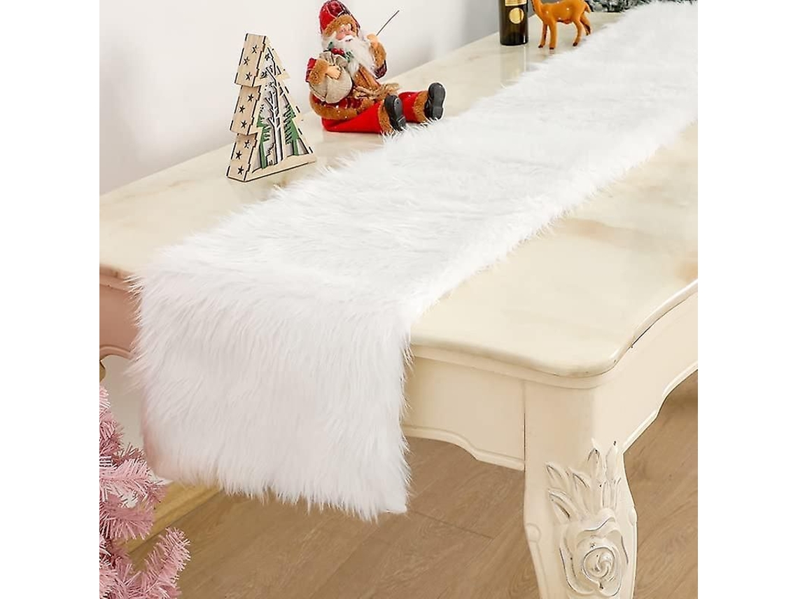 Nova Line runner de Mesa de Natal de Pêlo Artificial Branco Nevado