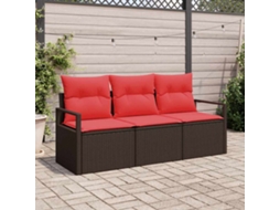 Vidaxl Conjunto De Sofá De Jardim 3 Unid. Marrom E Vermelho Vime Pe