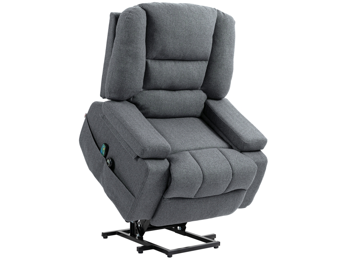 Cadeira Elevadora Reclinável Com 8 Pontos De Massagem. Em Tecido Efeito Linho. 97x90x102 Cm. Cinza