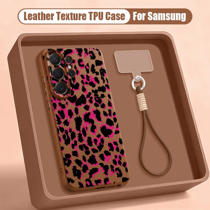 (cordão Marrom) Capa Para Celular Galaxy S25 Ultra Com Estampa De Leopardo E Cordão