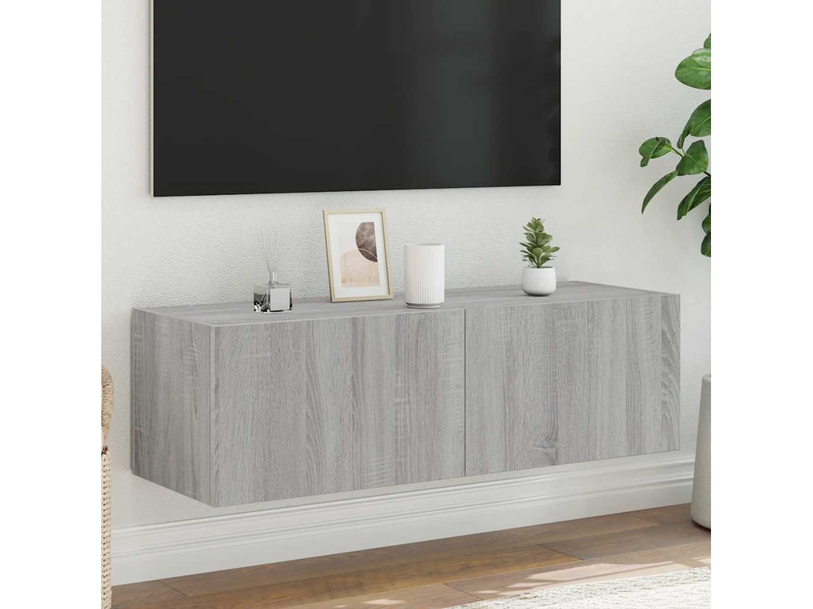 Vidaxl Móvel De Parede P/ Tv C/ Luzes Led 100x35x31 Cm Cinzento Sonoma