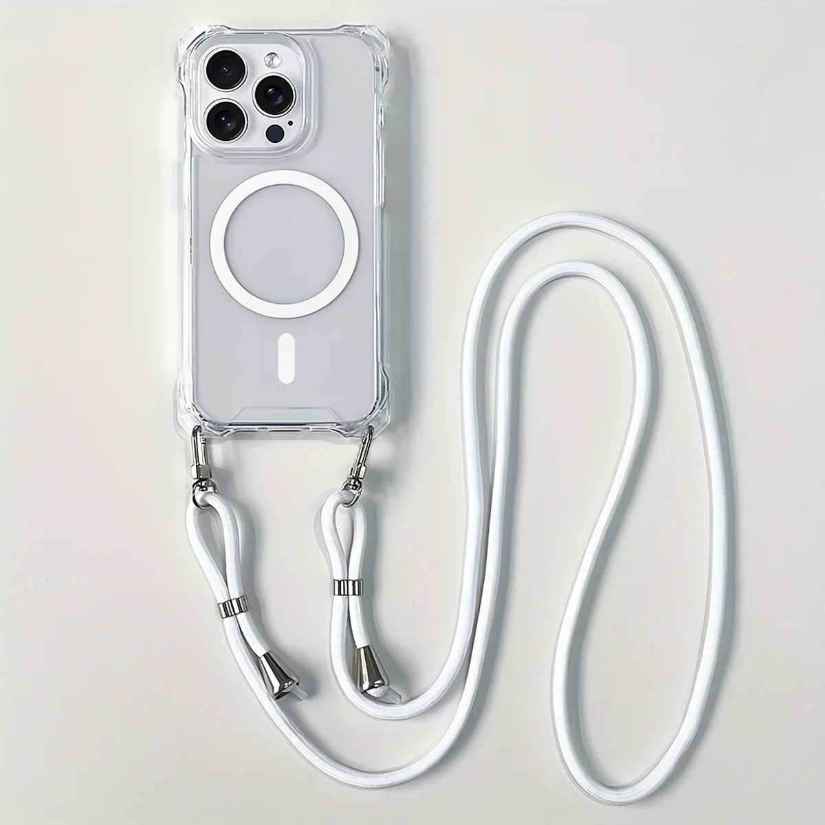 Capa Para Celular (iphone 17 Pro Max Branco) Com Alça Transversal Anti-perda, Design Magnético E Compatível Com Carregamento Sem Fio.