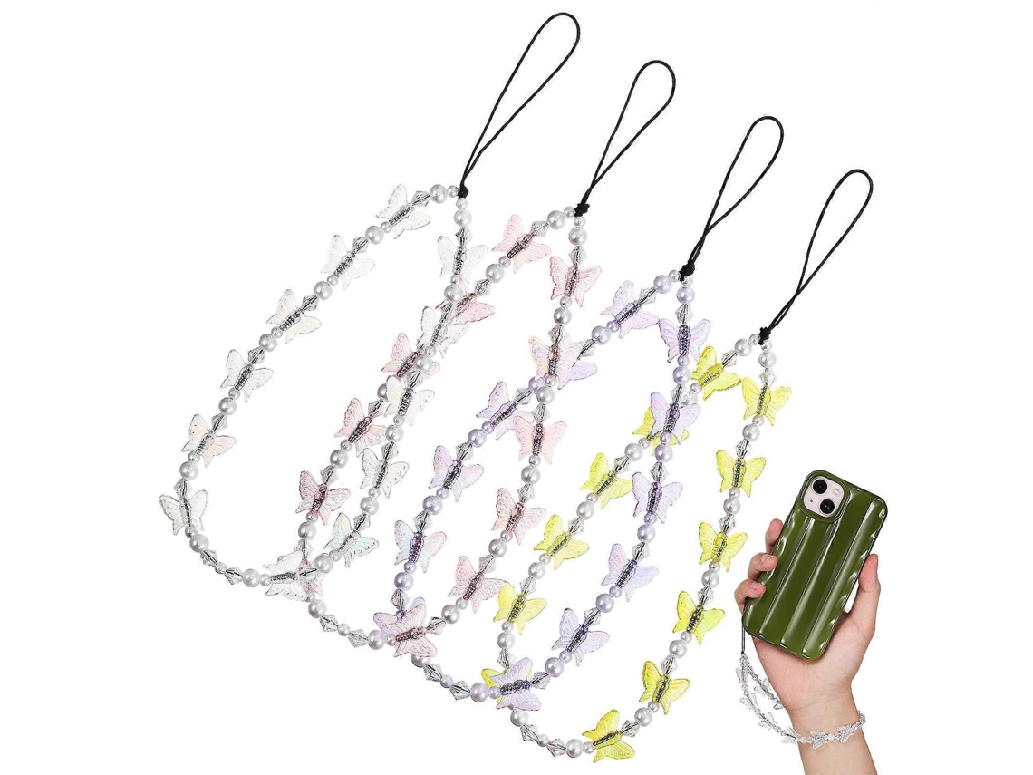 Pulseira Para Celular Com Pingente De Borboleta E Miçangas (pacote Com 4)