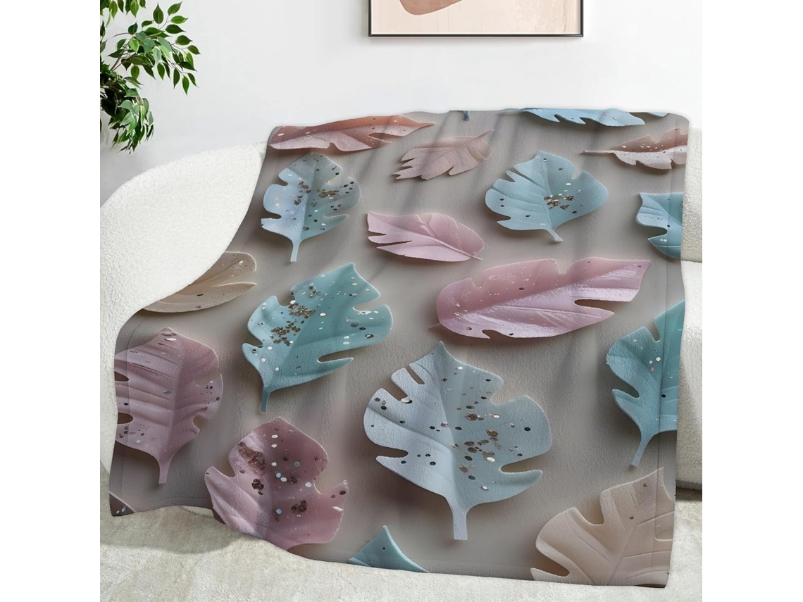 Manta com Estampa de Folhas para Plantas 180x200 Cm Multifuncional Macia Aconchegante Flanela Ideal Cama Escri