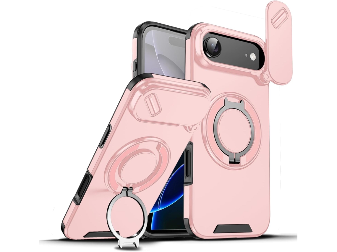 Capa Para Iphone 17 Air - Com Janela Deslizante E Suporte Magnético Rosa