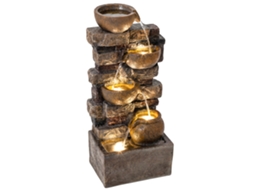 Fonte Externa com 5 Andares de Jarros Rústicos e Design de Pedra. Cachoeira com Luzes Led. Rustic Brown Ge