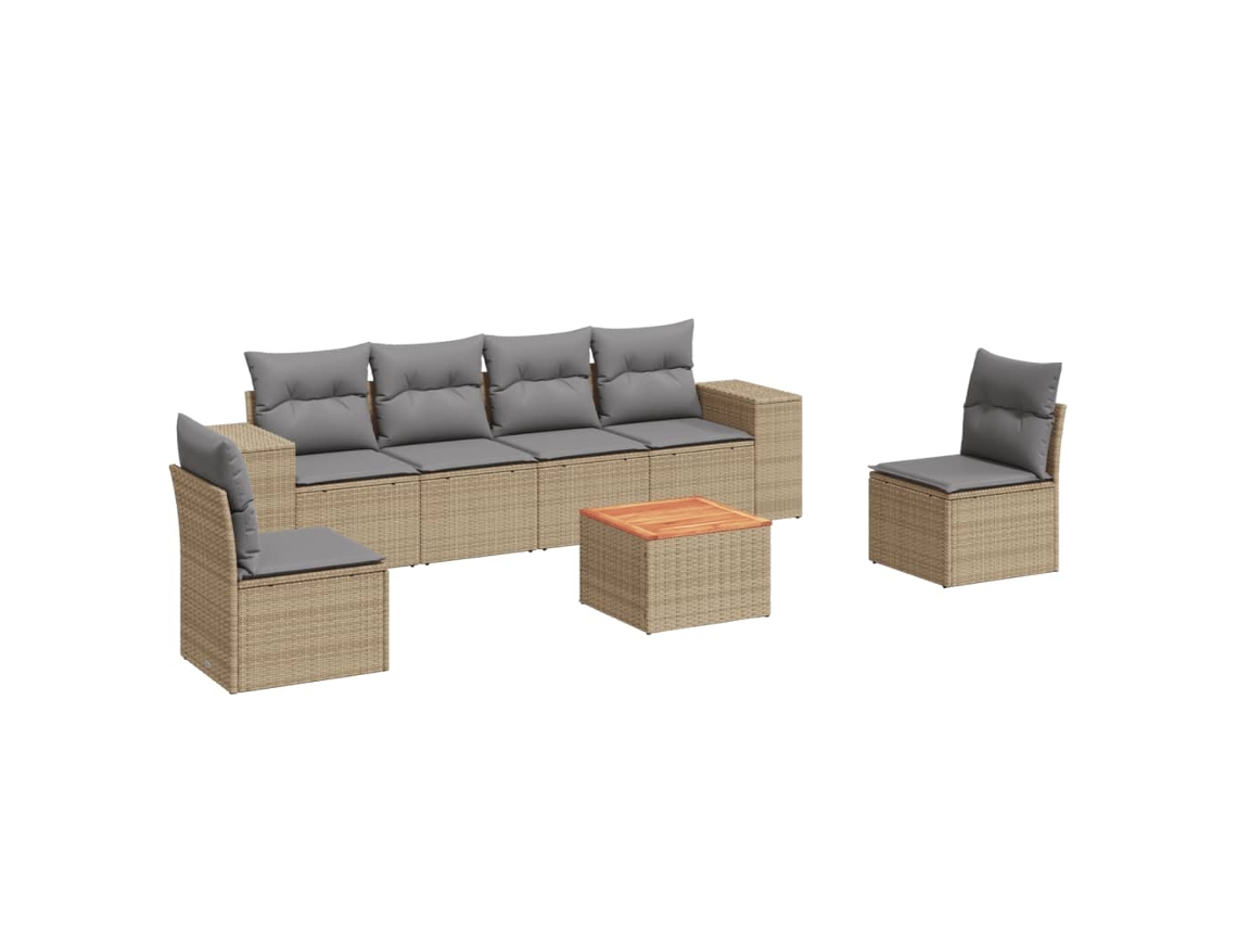 Conjunto de 7 sofás para jardim com almofadões Vime Pe Bege MAISON EXCLUSIVE (7 peças)