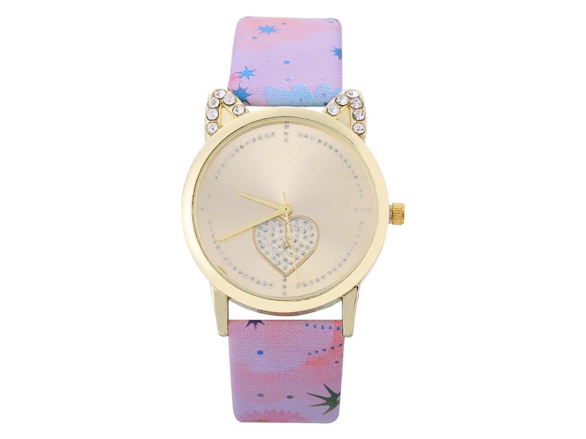 Relógio de Pulso Feminino Fashion de Quartzo com Strass Simples Pulseira Pu Rosa