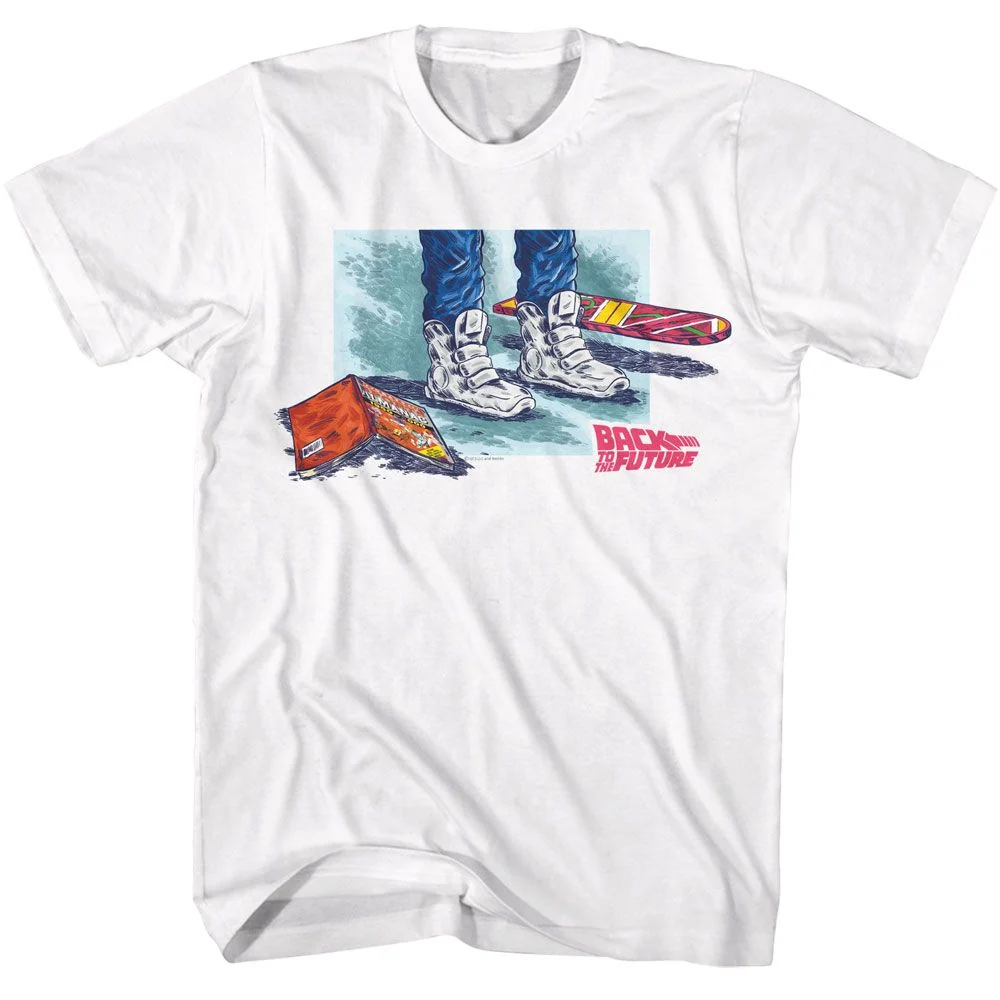 Rockinstone Back To The Future Movie Shoes Comic Hoverboard White Adult T-shirt Size:xxxl