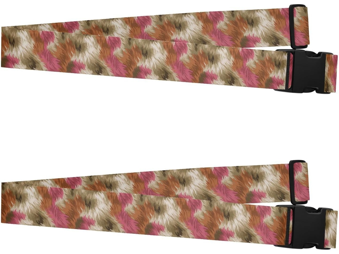 Conjunto De 2 Cintas Bagagem Ajustáveis E Resistentes Com Estampa Pelo Animal Em Tons Marrom Rosa, Perfeitas