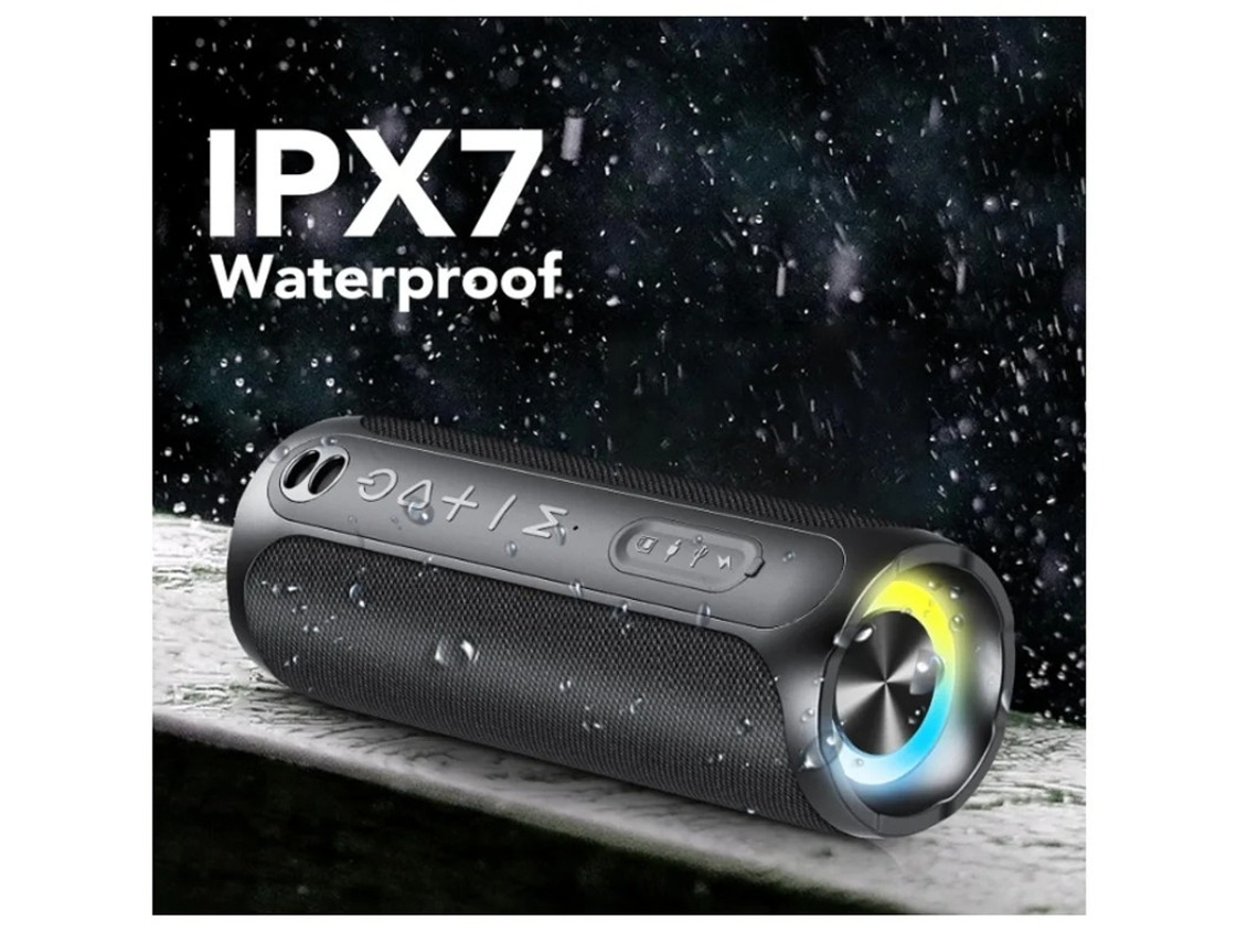 Alto Falante Bluetooth Yizhood F1 Ipx7 À Prova Dágua 20w Alto Estéreo Rgb Luz Emparelhamento Duplo Preto