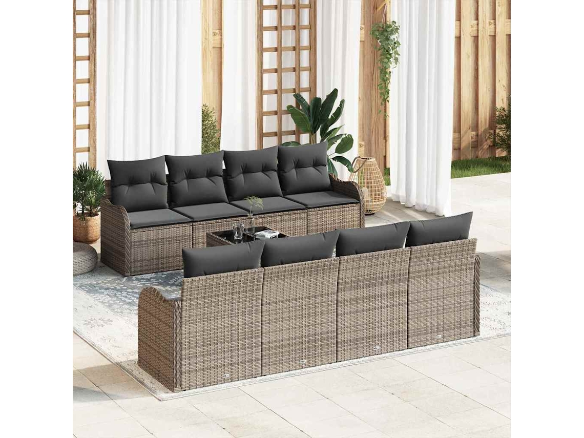 Vidaxl Conjunto De Sofá De Jardim Com Almofada 9 Pcs Cinzeto