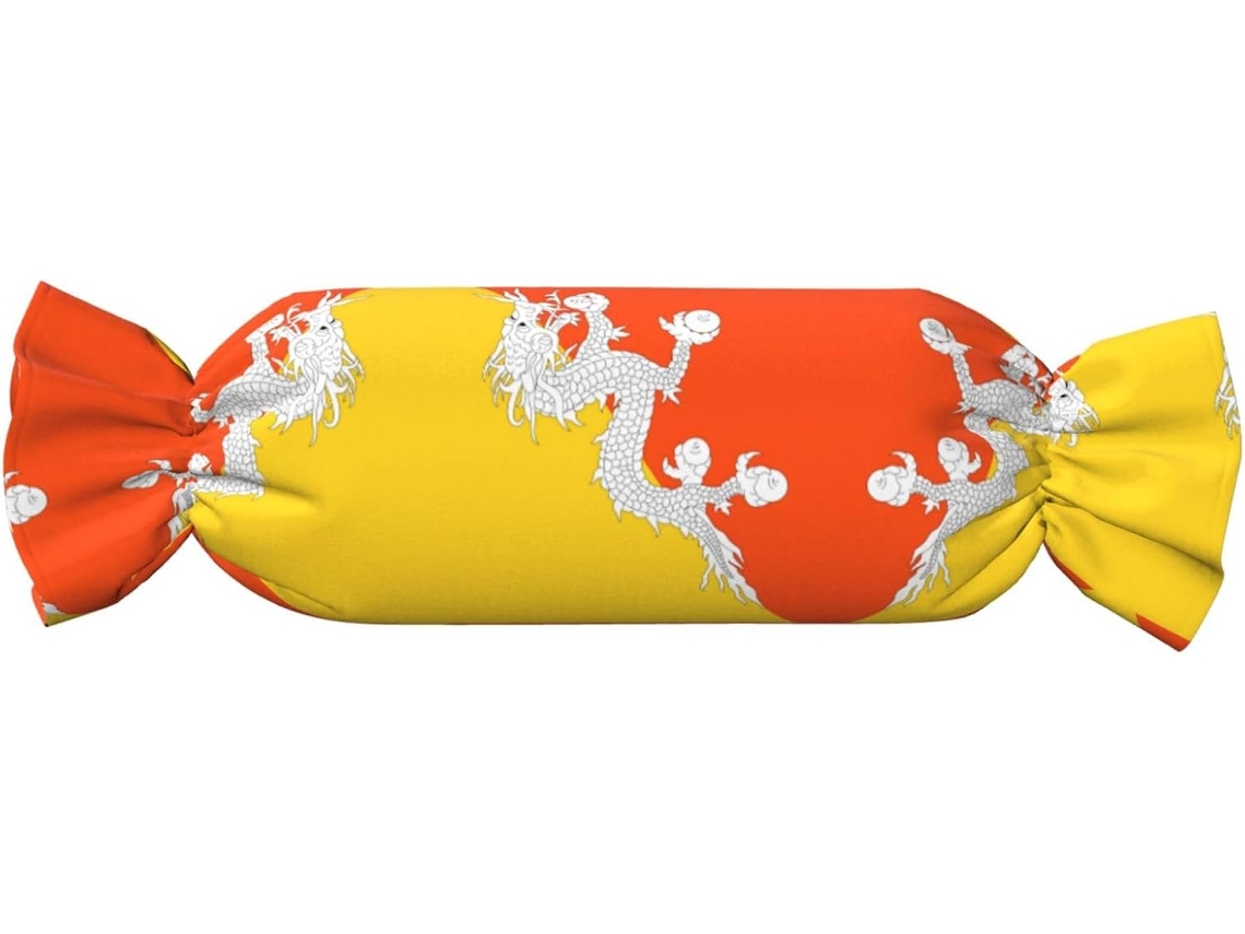 Almofada Cilíndrica Formato de Doce com a Bandeira do Reino Butão Estampada 100 % Poliéster Ideal para