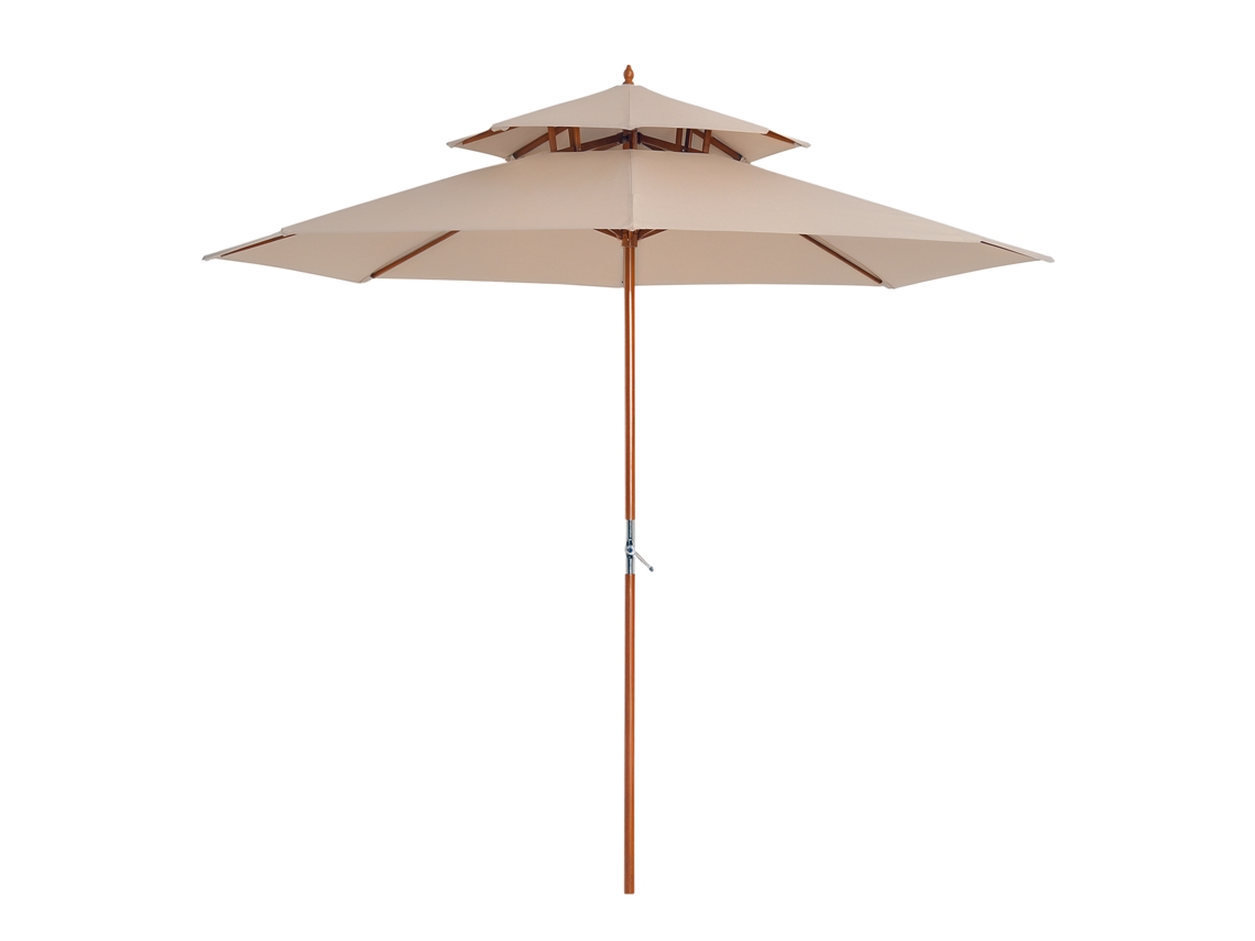 Guarda-sol reto de madeira 2 telhados em poliéster 180 g/m² diâmetro 2,7x2,6h m bege BTFORUS