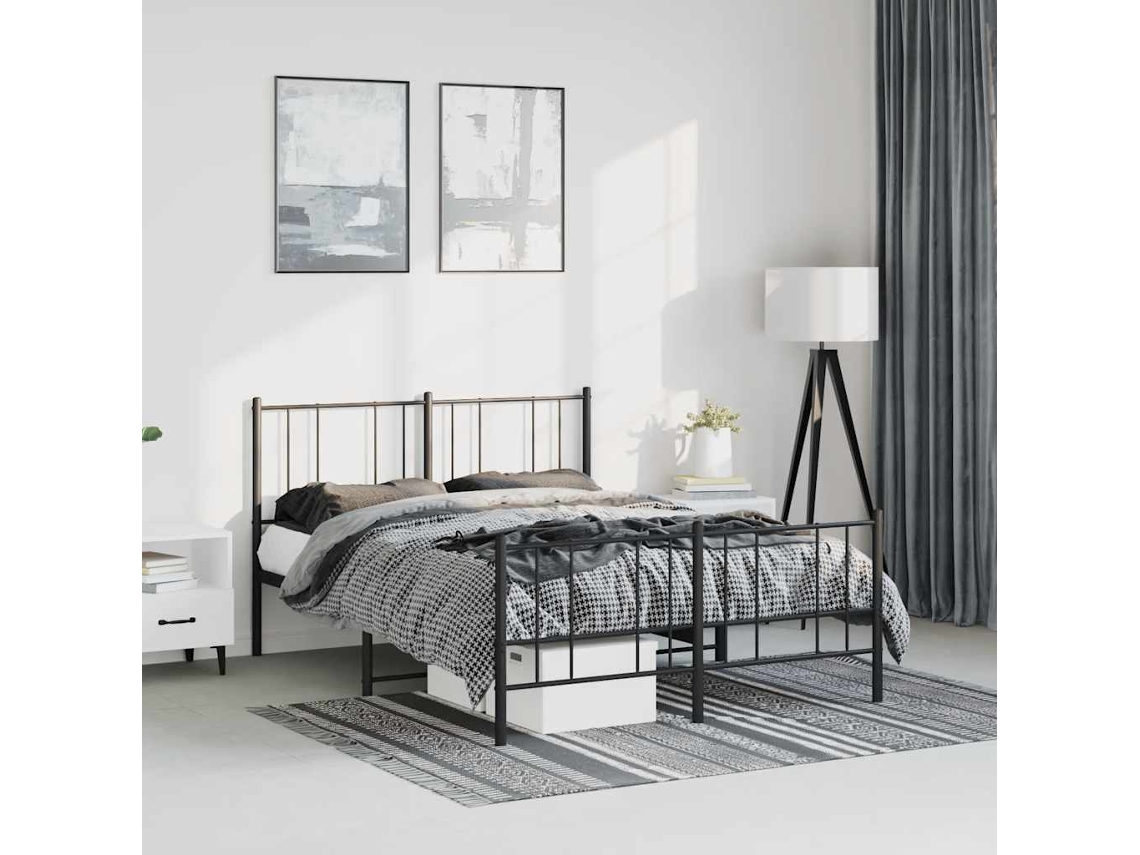 Cama De Casal | Camas Para Quarto | Estrutura De Cama Com Cabeceira E Pés 135x190 Cm Metal Preto