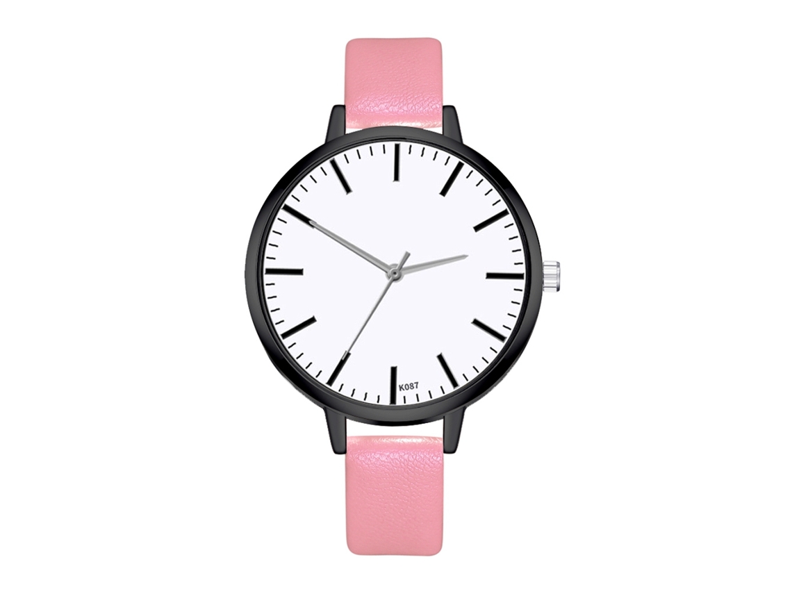 Relógio de Pulso Feminino de Quartzo com Pulseira de Couro Pu Estilo Simples Rosa Zhoulianfa