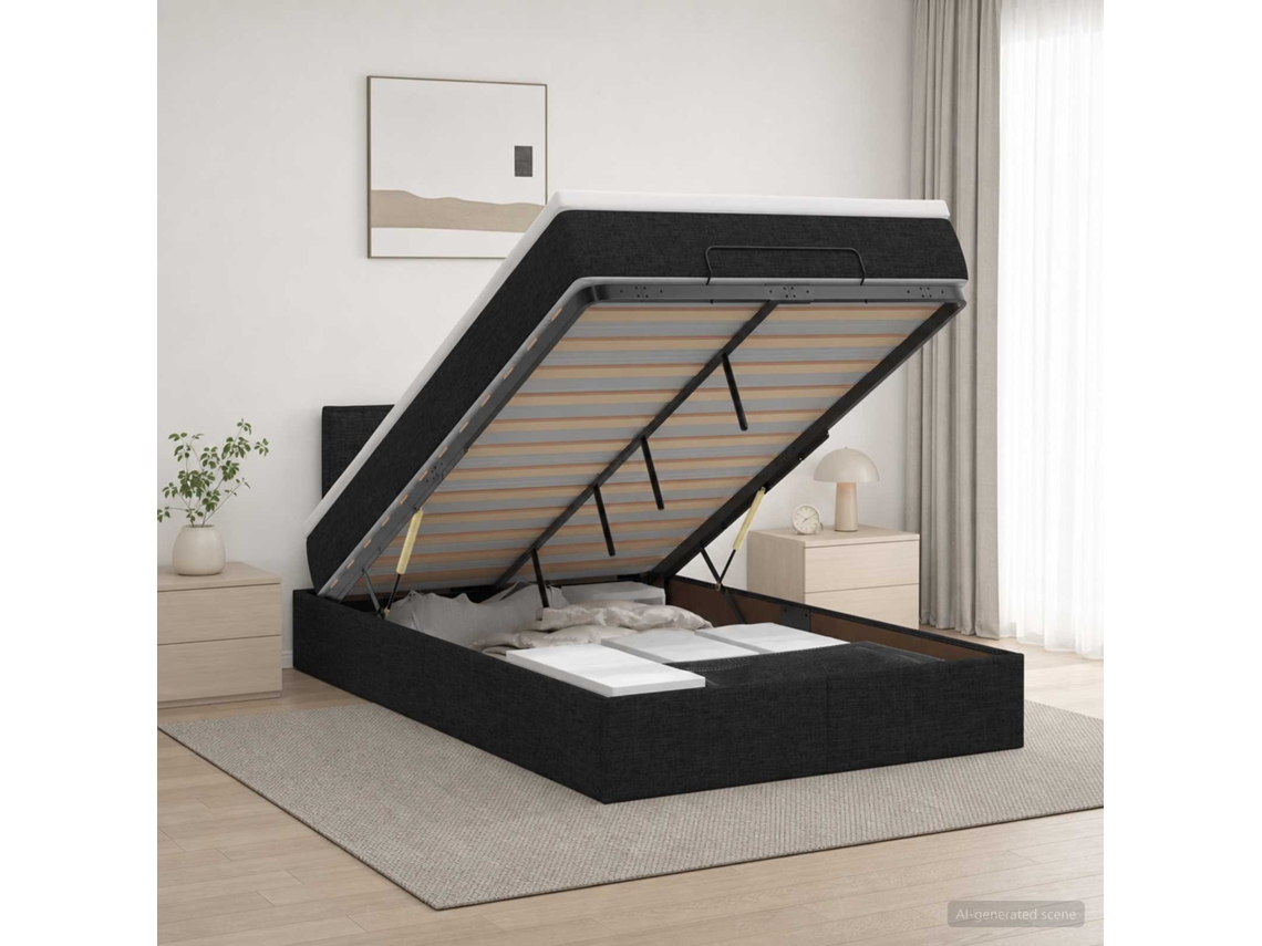 Vidaxl Cama Ottoman Com Colchão Preto 120 X 190 Cm Tecido