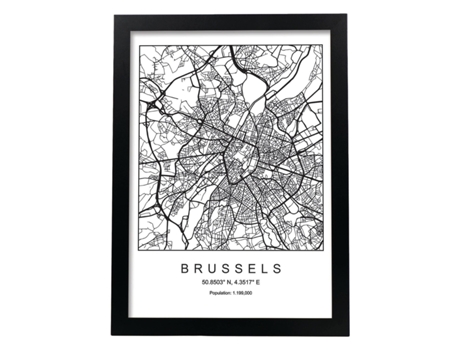 Póster NACNIC O Mapa Do Mapa de Estilo Nórdico de Bruxelas em Preto e Branco