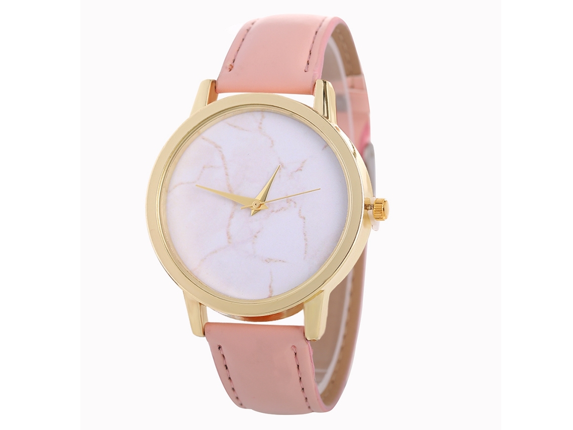 Relógio de pulso feminino coreano moderno com pulseira de couro e estampa de mármore (rosa)