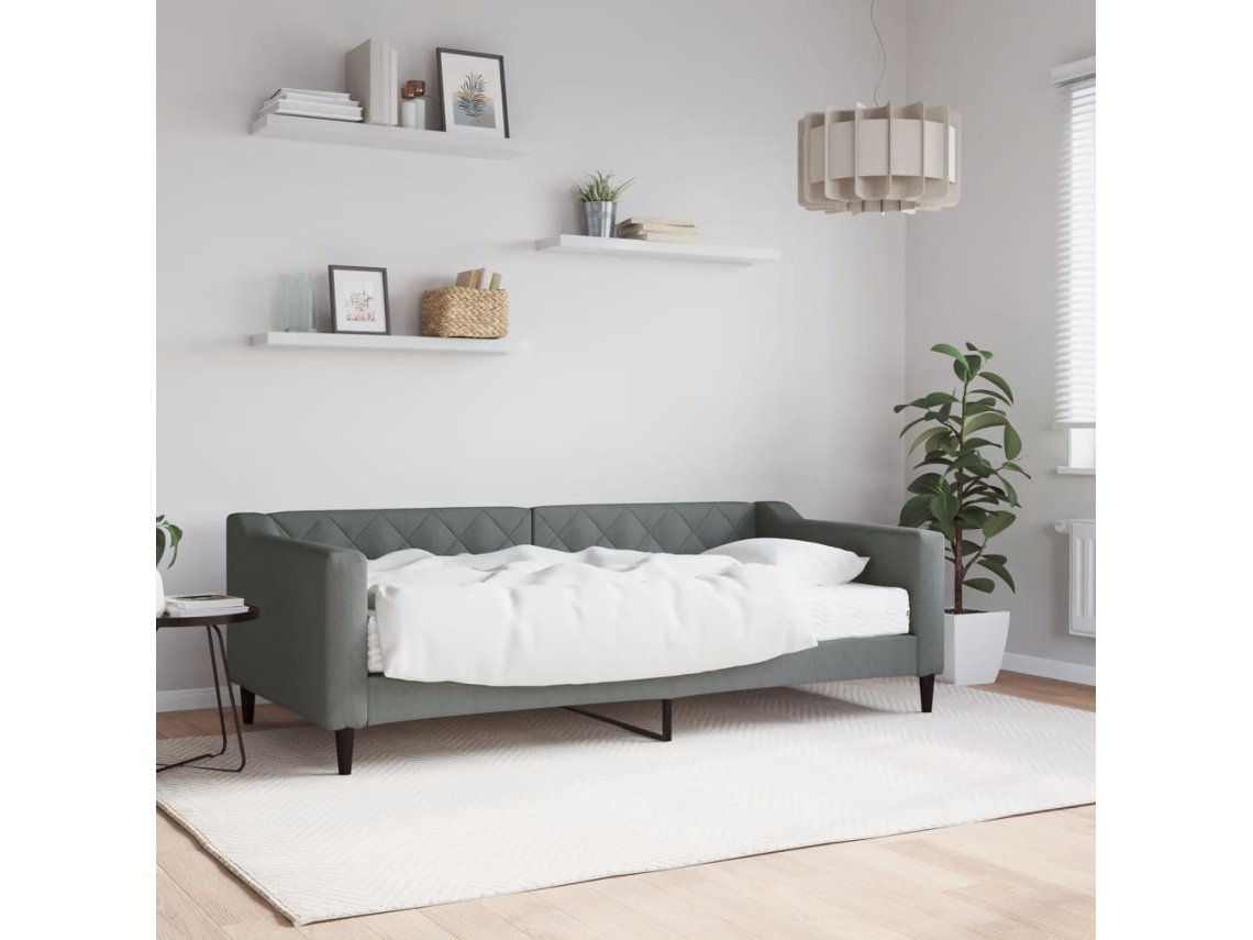Cama De Solteiro | Camas Para Quarto | Sofá-cama Com Colchão 90x190 Cm Tecido Cinzento-escuro