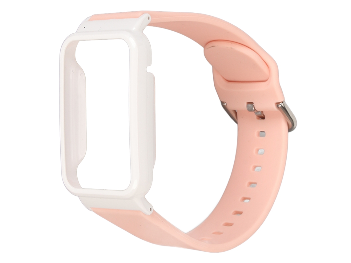 Pulseira de Silicone com Case Bumper para Mi Band 7 Pro Rosa e Branco