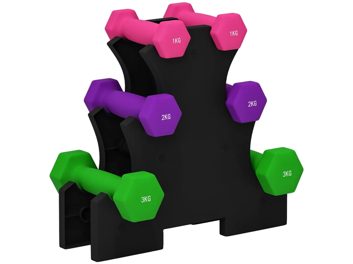 Conjunto De Halteres Metal, Plástico, Abs Cor Rosa, Roxo E Verde 31x9x28 Cm Sportnow