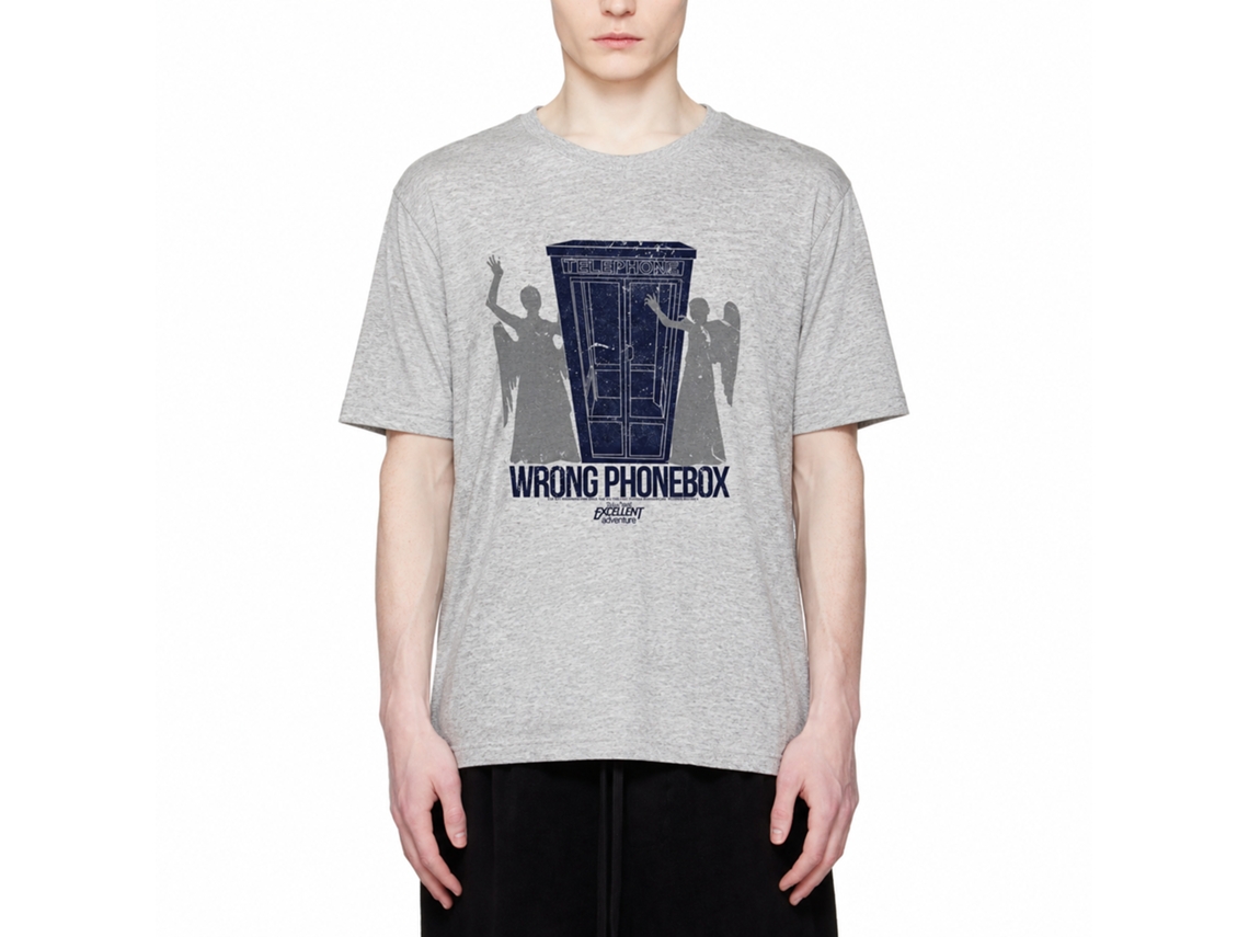 Rockinstone Bill And Ted Wrong Phonebox Heather Gray Adult T-shirt Size:l