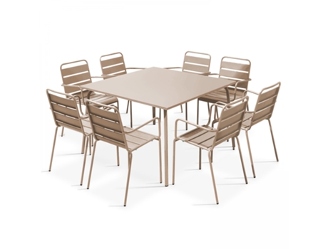 Mesa de Jardim Quadrada 120 X 120 cm e 8 Cadeiras com Braços em Metal