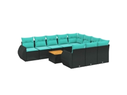 Conjunto de Sofá de Jardim, 11 Peças, Almofadas, Rattan Preto MAISON EXCLUSIVE