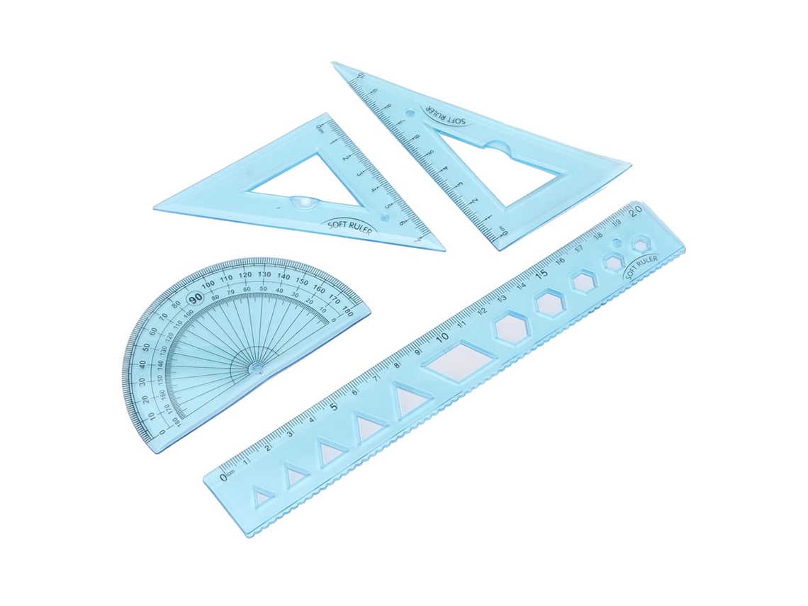 Conjunto De Quatro Réguas Haofy Plástico Macio E Transparente Azul, Ideais Para Crianças E Estudantes Ferramentas De