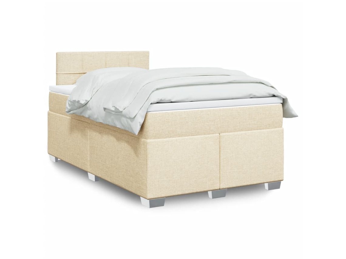 Cama Boxspring Com Colchão 120x190 Cm Tecido Cor Creme