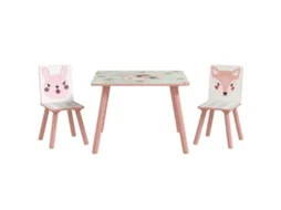 Mesa e 2 cadeiras infantil BTFORUS, de pinho, tema animal, quarto, 3-8 anos, rosa