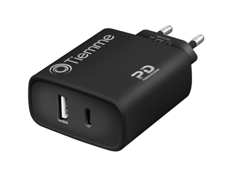 Adaptador de Rede 1 Porta Usb-A + 1 Porta Usb-C 38W TIEMME