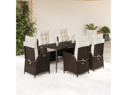 7 Pcs Conjunto Jantar P/ Jardim C/ Almofadões Vime Pe Marrom Dkd Home Decor