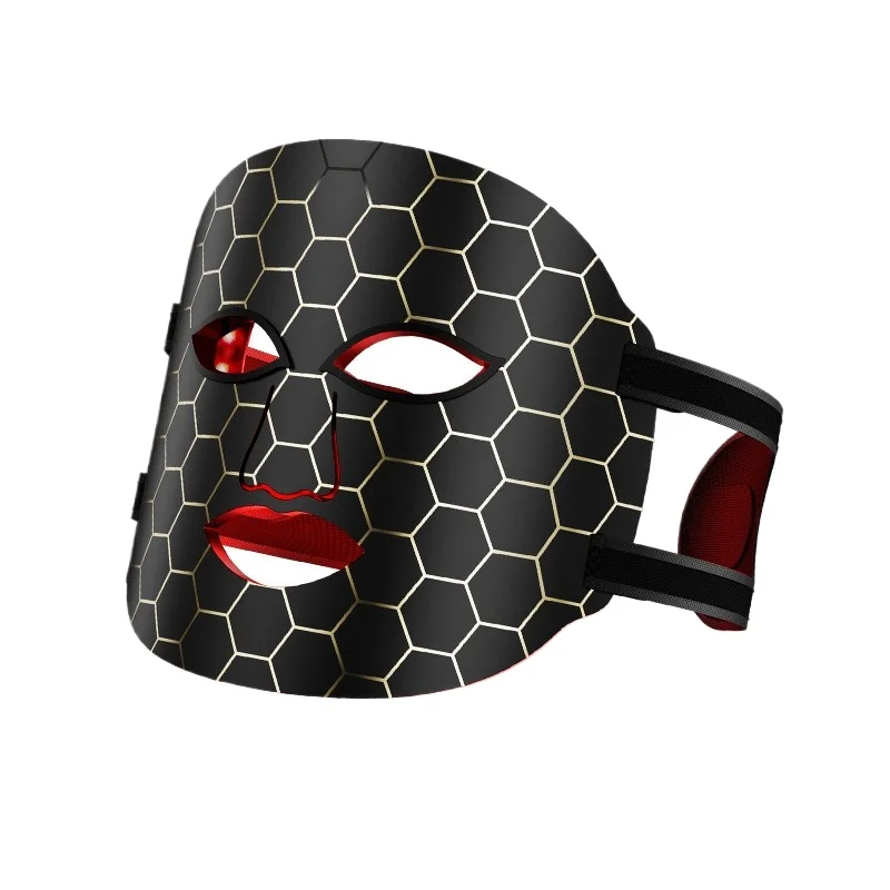 (preto) Máscara Facial de Silicone com Luz Vermelha e Azul - Instrumento de Beleza Profissional