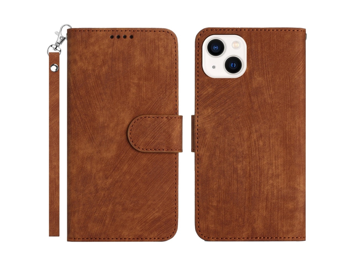 Capa Quedas Pega Para Iphone 14 Plus Pele Sintética Magnética Castanho