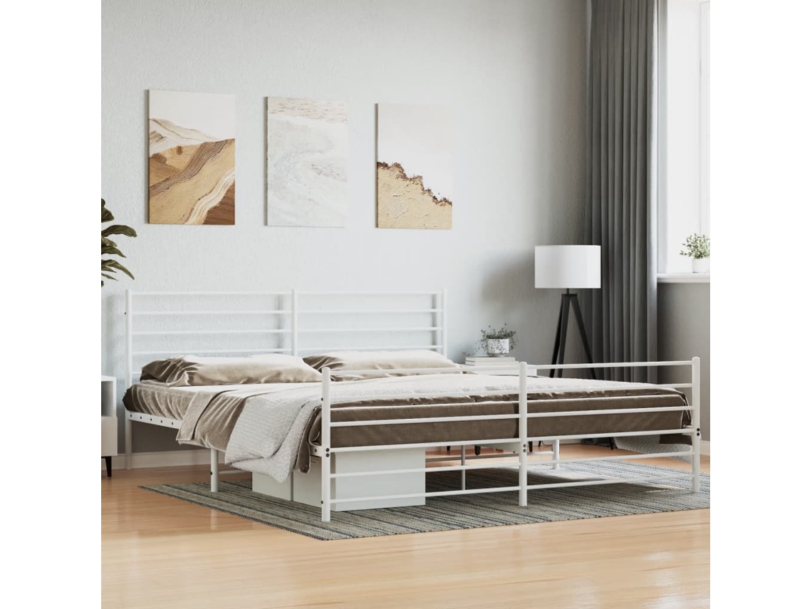 Estrutura De Cama Com Cabeceira E Pés 200x200 Cm Metal Branco
