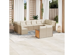 12 Pcs Conjunto De Sofás P/ Jardim Com Almofadões Vime Pe Bege Dkd Home Decor