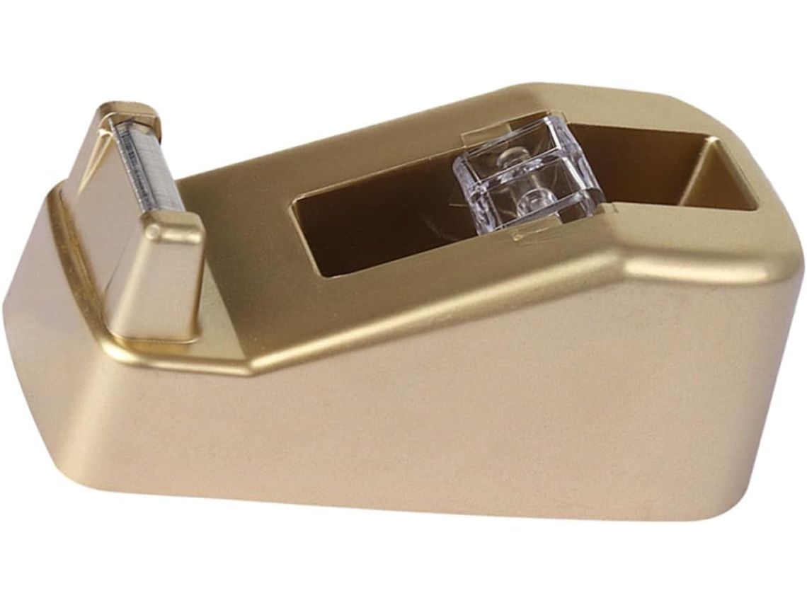 Dispensador de adesivo de plástico dourado com bordas lisas e sem rebarbas, cortador compacto e prático para