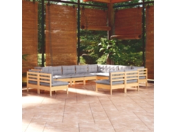 12pcs Conjunto Lounge De Jardim Almofadões Cinza Pinho Maciço Dkd Home Decor