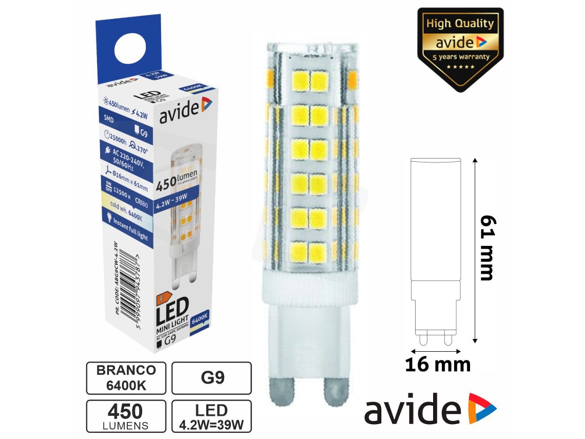 Lâmpada Led G9 4.2w 230v 6400k 450lm AVIDE